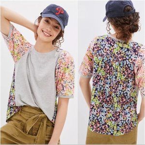 Maeve by Anthropologie Suzanne Puff Short Sleeve Mixed Floral Gray Top XL